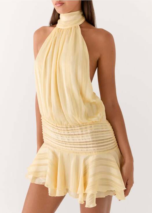 Peppermayo Dresses & Skirts - Peppermayo NWT Willow Chiffon Mini Dress in Butter Yellow Size 12 Open Back